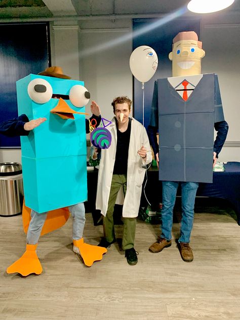 Platypus Costume Diy, Perry The Platypus And Dr. Doofenshmirtz Costume Diy, Perry And Doofenshmirtz Costume, Perry The Platypus And Dr. Doofenshmirtz, Doofenshmirtz Costume, Perry The Platypus Costume, Lego Halloween Costumes, Dr Doofenshmirtz, Trio Costumes