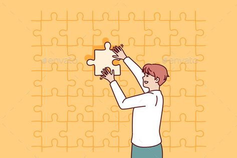 Business Man Putting Last Piece of Puzzle in Free Picture Of A Person, Business Clothes, Puzzle Piece, People Illustration, Free Space, Woman Standing, Business Outfits, Puzzle Pieces, Graphic Design Art