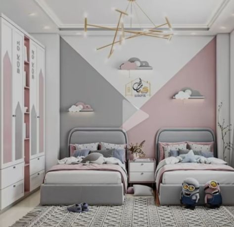 Main Bedroom Wall Decor, Two Children Bedroom Design, Children Bedroom Design For Kids, Unisex Room For Kids, Kids Room Design For 2, Kids Room 2 Beds, 2 Kids Bedroom Design, Children Room Design Modern, Simple Kids Room Ideas