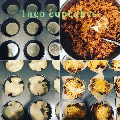 Crunchy Taco Cupcakes Taco Cupcakes, Best Beef Recipes, Sugar Free Recipes Desserts, Taco Fillings, Tailgating Recipes, Wonton Wrappers, The Bomb, Easy Appetizer Recipes, Easy Cooking Recipes