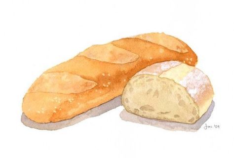 Modern Kitchen Art, Dessert Illustration, Recipe Drawing, Bread Art, Watercolor Food, Baked Bread, Food Painting, Illustration Food, Bakery Bread