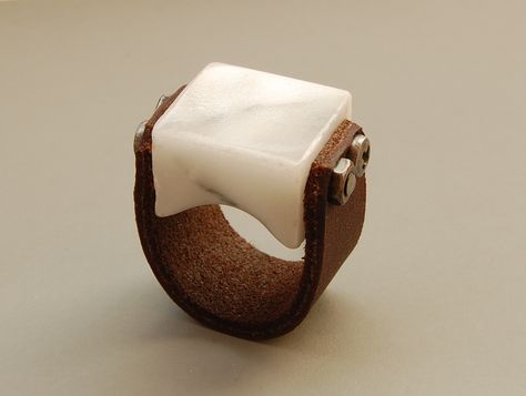 Marble and Leather Ring (2010, IT) Ring 207.1 | Flickr - Photo Sharing! Fimo Ring, Leather Jewellery, Leather Ring, I Love Jewelry, Unique Designers, Wood Jewellery, Wooden Jewelry, Leather Jewelry, Leather Accessories