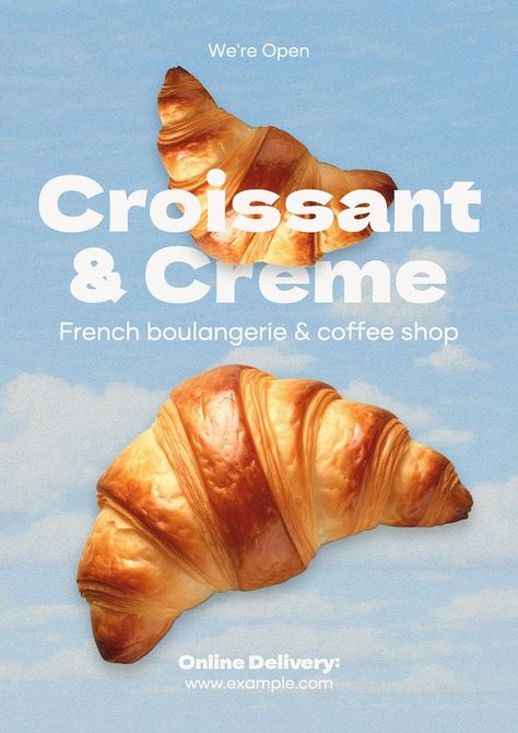 Croissant & bakery poster template | premium image by rawpixel.com / Tang Bakery Design Poster, Bakery Flyer Design Ideas, Food Product Poster Design, Food Poster Ideas, Bakery Flyer Design, Bakery Poster Design, Pastries Design, Croissant Poster, Food Art Poster