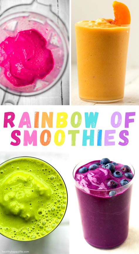 Rainbow-Colored Smoothies - Vegan Recipe Purple Smoothie Recipes, Colourful Smoothies, Colorful Smoothies, Ayurvedic Nutrition, Rainbow Smoothie, Pitaya Smoothie, Purple Smoothie, Easy Kid Friendly Dinners, Blackberry Smoothie