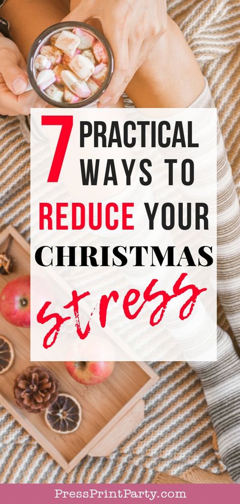 REDUCE YOUR STRESS around the holidays. Get 7 practical tips to implement this year to get some stress relief and make the holiday season more enjoyable. Stress less and reduce the Christmas chaos #christmas #holidayseason #stress #stressrelief #stressrelieftips #christmas #stressless #stressrelieftechniques #stresslessduringtheholidays - Press Print Party! Christmas Party Inspiration, Christmas Tress, Christmas Favorites, Vegetarian Options, Party Treats, Party Snacks, Party Inspiration, Diy Holiday, Christmas Printables