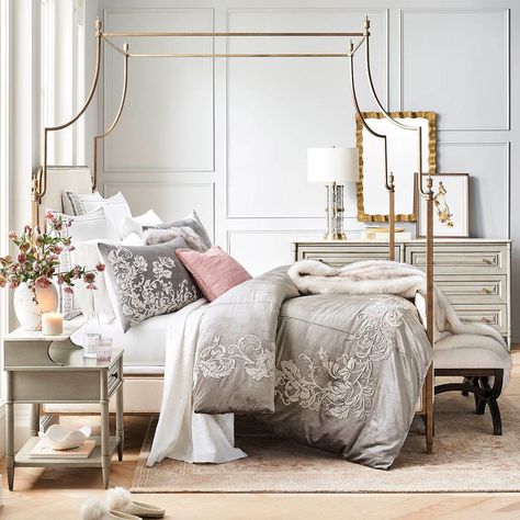 Frontgate’s Instagram photo: “For mornings when you want to wake up in a Jane Austen novel, our Whitby Canopy Bed is here to turn dreams into reality. - - - #bedding…” Bedroom With Canopy Bed, Queen Canopy Bed, Outdoor Pet Bed, Canopy Beds, Velvet Duvet, Girls Rooms, Canopy Design, Canopy Bed, Linen Upholstery