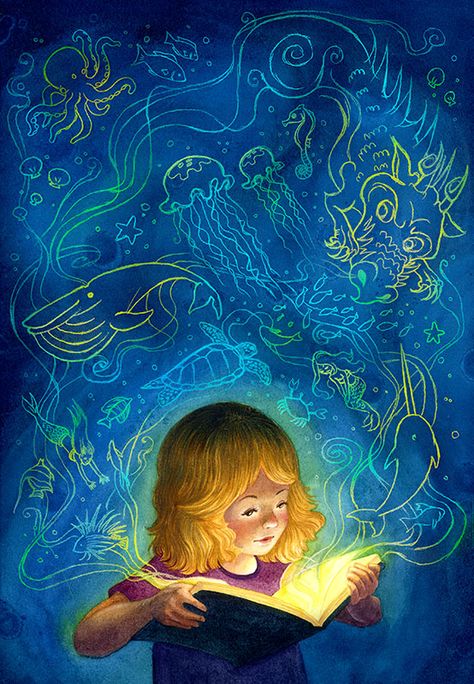 Book Paintings, Illustration Kunst, Imagination Art, Children's Illustration, Reading Art, Hur Man Målar, Med Student, Reading A Book, Art Et Illustration