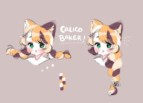 Type Design Inspiration, Cat Oc, Cat Character, Cute Kawaii Drawings, Anime Animals, Calico Cat, Animal Ears, Illustration Character Design, Cat Girl