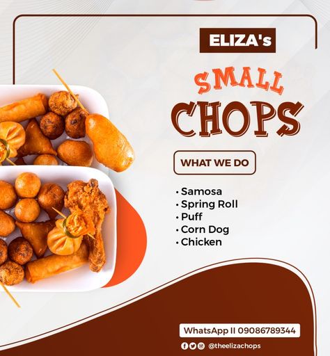 Small Chops Flyer Design, Small Chops, Labels Printables, Catering Design, Food Business Ideas, Food Flyer, Birthday Art, Bakery Packaging, Graphic Design Flyer