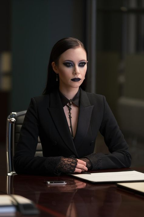 10 Corporate Goth Outfits To Get Inspiration From! – fashionbylina.com Elegant Goth Outfits Classy, Goth Catholic, Corporate Goth Outfits, Goth Suit, Goth Corporate, Summer Skirt Outfits, Classy Goth, Corp Goth, Summer Work Outfits Office