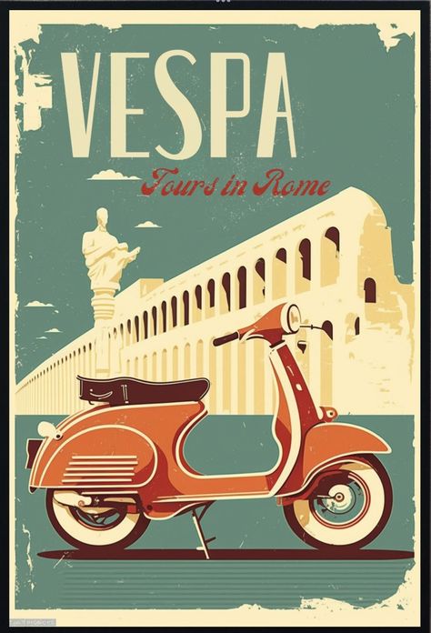 Vespa Poster Vintage, Pontedera Italy, Vespa Poster, France Images, Italian Vespa, Vespa Illustration, Vespa Vintage Italy, Vintage Italian Posters, Art Deco Artwork