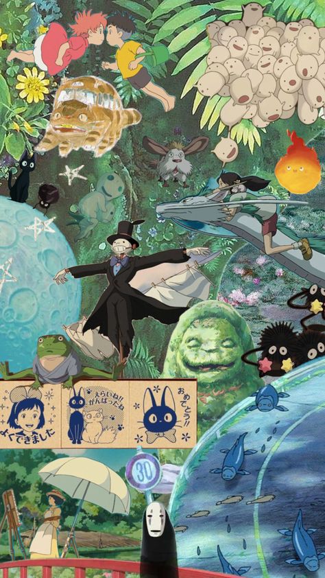 #ghibli #film #anime #art #collage Ghibli Collage, Studio Ghibli Background, Cute Mobile Wallpapers, Ghibli Artwork, Film Anime, Studio Ghibli Movies, Studio Ghibli Art, Cute Paintings, Ghibli Art