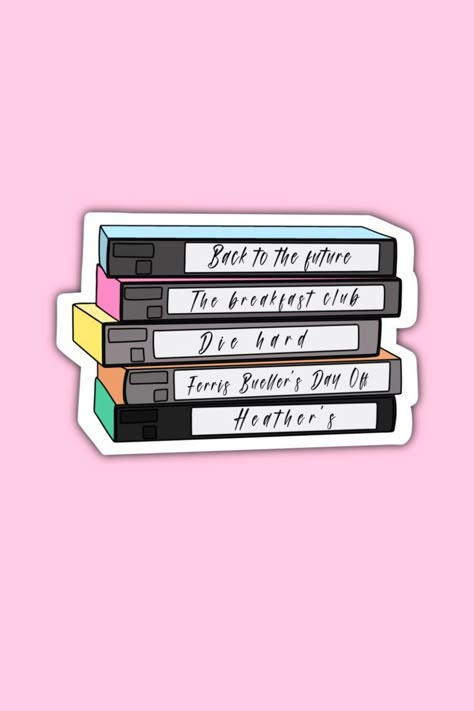 VHS stack of 80's classic films vinyl covered sticker measuring 4cm x 6cm. Ideal for scrapbook, instrument case or picture frame decoration. Available in a glossy white or clear finish - £2.00 Vhs Stack, 80s Stickers, 90s Stickers, 90s Graphic Design, Retro Stickers, Christmas Films, Frame Decoration, Picture Frame Decor, Cute Frames