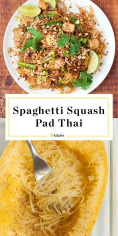 Spaghetti Squash Pad Thai Recipe. This HEALTHY and DELICIOUS meal is a great way to eat more vegetables! Squash is the star in this homemade thai takeout food classic. Recipes for easy dinners like this are MUST TRY recipes. Top with chicken or tofu. You'll need tamarind paste, rice wine vinegar, fish sauce, spaghetti squash, peanut oil, bean sprouts, garlic, and just a few more pantry friendly ingredients. Spaghetti Squash Pad Thai, Squash Noodles, Pad Thai Recipe, Takeout Food, Spaghetti Squash Recipes, Idee Pasto Sano, Squash Recipes, Spaghetti Squash, Pad Thai