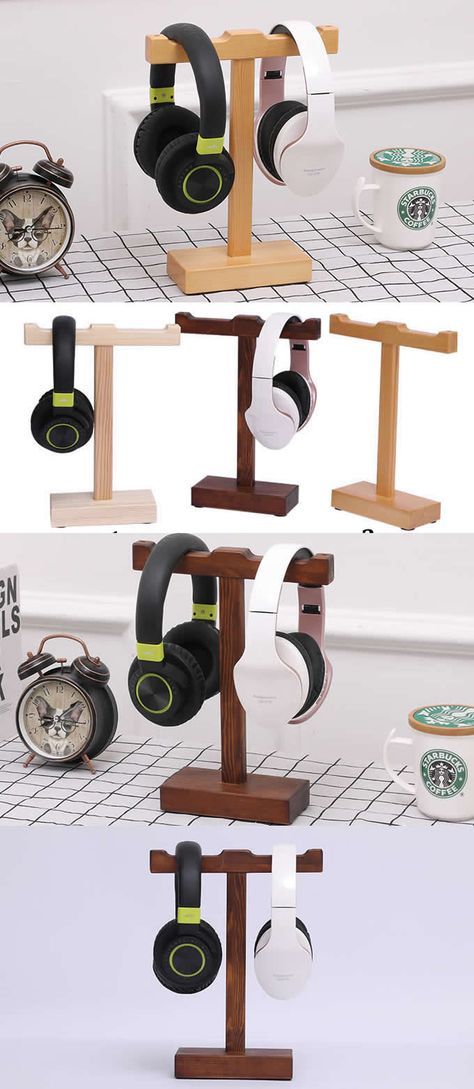 Headset Stand Diy, Diy Headset Stand, Wooden Headphone Stand, Diy Headphone Holder, Headphone Stand Diy, Headphone Stand Ideas, Diy Headphone Stand, Headphone Hanger, Headphones Stand