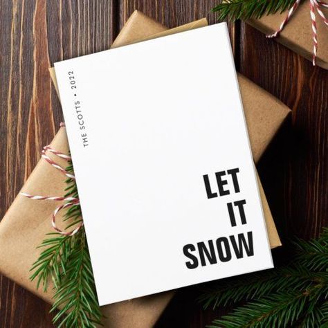 $3.97 | Let it Snow | Christmas Minimalist Clean Simple #let it snow, christmas minimalist, clean simple, minimal, plain white, black and white, monochrome typographic design, modern contemporary, stylish trendy quote art, zlove Christmas Card Design Ideas, Creative Holiday Cards, Block Typography, Christmas Moodboard, Holiday Card Inspiration, Christmas Minimalist, Simple Holiday Cards, Christmas Package, Monochrome Black And White