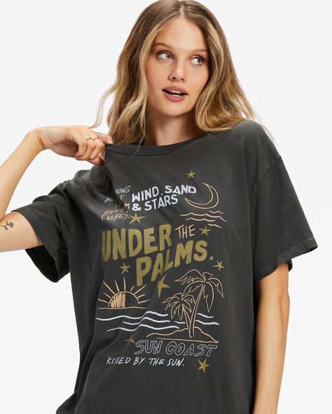 Under The Palms T-Shirt | Billabong Billabong Tshirt, Rose Vine, Tropical Prints, The Palms, Cotton Jersey Fabric, How To Dye Fabric, Off Black, Knit Cotton, Billabong