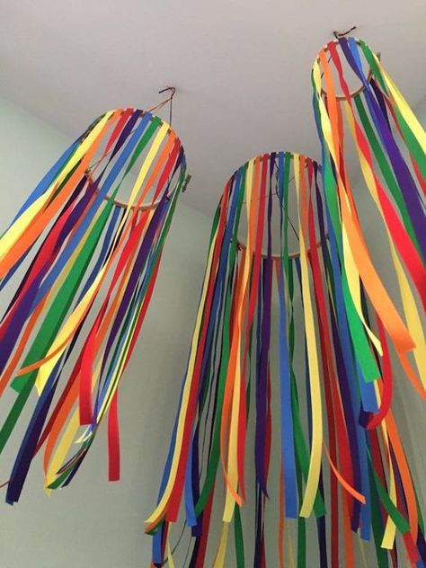 Custom Hangers, Rainbow Ribbon, Ribbon Crafts Diy, Summer Crafts For Kids, Sensory Room, Rainbow Crafts, Rainbow Theme, Hanging Mobile, Rainbow Party