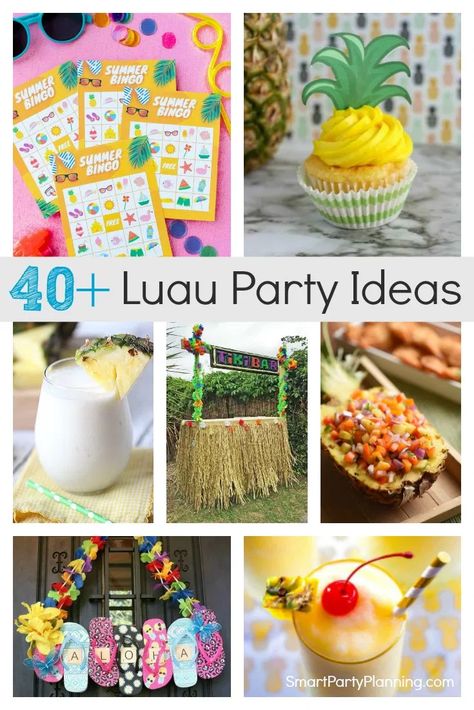 Selection of luau party ideas that can be enjoyed by the whole family. Find simple ideas for food, drinks and decorations to suit a small budget. Kids will love the bright colors and fun party accessories. Hawaiian Food Party Luau Birthday, Diy Luau Party Decorations, Luau Snacks, Adult Luau Party, Kids Luau Parties, Hawaiian Party Food, Luau Party Ideas, Kids Luau, Luau Party Food