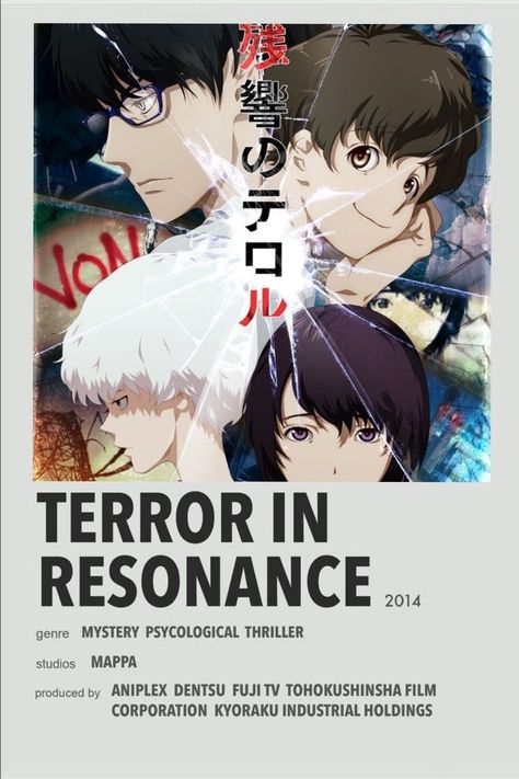 ⁉️A crime organization called Sphinx destroys a nuclear facility in Japan and challenges the police to find them before they start A crime organization called Sphinx destroys a nuclear facility in Japan and challenges the police to find them before they start causing pandemonium. 🤔Genres: Anime, Psychological thriller, Thriller ✴️Language: Japanese Zankyou No Terror Manga, Zankyou No Terror, Terror In Resonance, Anime Suggestions, Psychological Thriller, Animes To Watch, Poster Anime, Anime Printables, Anime Watch