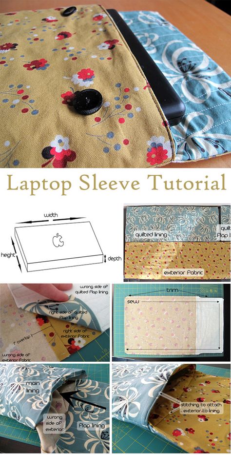 Laptop Sleeve Tutorial Ipad Sleeve Diy, Diy Laptop Bag Pattern, Quilted Laptop Sleeve, Diy Laptop Case, Diy Laptop Bag, Sleeve Tutorial, Pc Sleeve, Pre Quilted Fabric, Diy Sewing Tutorials