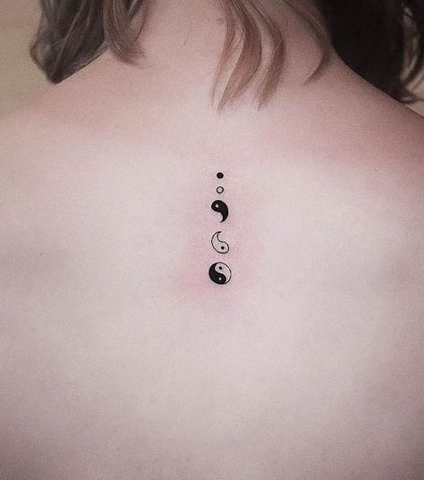 Yin And Tang Tattoo, Yin Yang Spine Tattoos For Women, Yin And Yang Back Tattoo, Yin And Yang Tattoo Design, Minimalist Yin Yang Tattoo, Semi-colon Tattoo Yin Yang, Yin Yang Snake Tattoo, Yin Yang Tattoo Simple, Yin Yang Heart Tattoo