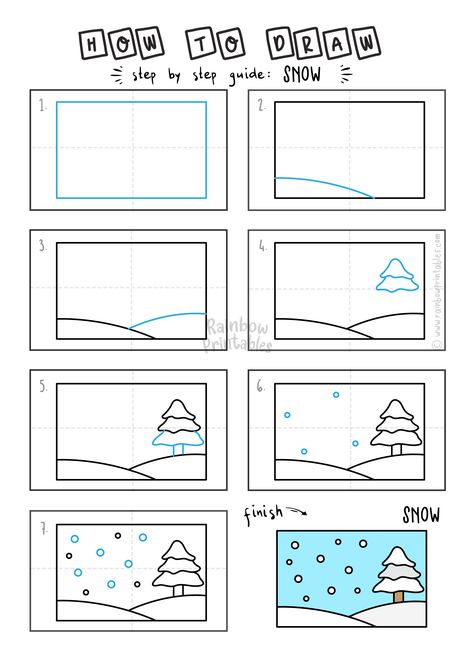 How To Draw Winter, Easy Winter Drawings, Winter Directed Drawing, Scene Rainbow, How To Draw Snow, Cardboard Craft Ideas, Snow Drawing, Famous Drawing, Winter Houses