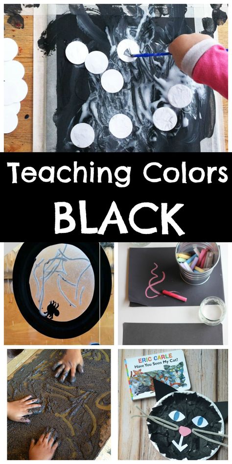 Teaching Colors to Preschoolers - BLACK - crafts, songs, activities and sensory fun to teach the color black! Love it all! Process Art For Toddlers, Chalk On Black Paper, Learning Colors Activities, Color Activities For Toddlers, Art For Toddlers, Tree Black And White, Meri Cherry, Kids Clubhouse, Preschool Color Activities