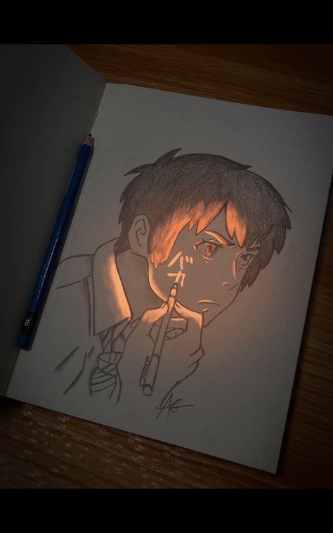 Taki Tachibana Drawing, Ghibli Pencil Drawing, Your Name Anime Sketch, Your Name Drawing Pencil, Your Name Sketch, Your Name Painting, Your Name Drawing, Taki Tachibana, Light Anime