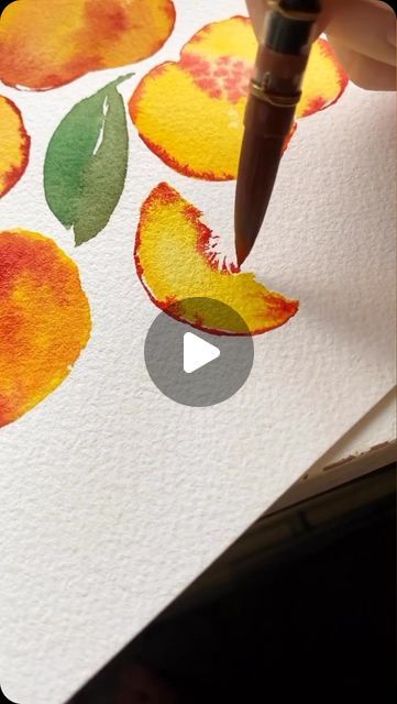 Kristin Van Leuven | Watercolor artist and instructor on Instagram: "If you’ve been following me for a few years, you know I LOVE painting peaches. Perfect example of using analogous colors to create that perfect mottled peach skin color. 

This technique is wet on wet and with only two colors, yellow and magenta, you can create these peaches too! 

My favorite part is painting the inner peach fibers and watching the dark red/magenta paint lightly bleed into the yellow. It looks just like a peach!

If you try this one out I would love it if you tagged me so I can see 💕 

Paper: arches 140lb coldpress 
Paint: @lettersparrow watercolors 
Brush: @polina.bright round size 0
(Use code Hellolovelypeople for a discount in her site)" Watercolor Peach Tutorial, Peach Canning, Magenta Paint, Analogous Colors, Peach Painting, Polina Bright, Peach Paint, Peach Watercolor, Watercolor Flowers Tutorial