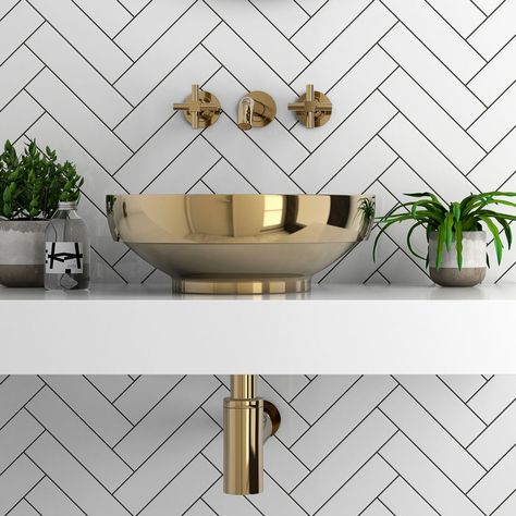 Vitra Bathrooms, Victorian Style Bathroom, Modular Bathrooms, Victorian Bathroom, White Herringbone, Porcelain Mosaic Tile, Countertop Basin, Porcelain Mosaic, Simple Chic