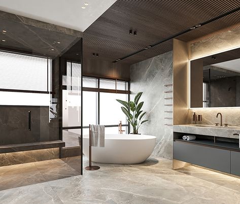 Modern Big Bathroom, Big Bathroom Design, Master Bathrooms Luxury, Modern Master Suite, Bathroom Inspo Interior Design, Bedroom Design On A Budget, Bedroom Decor On A Budget, Luxury Bathtub, Diy House Renovations