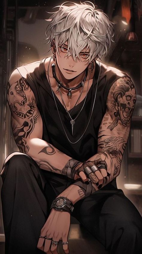 120 Anime Tattoos So Cool They Go Beyond Plus Ultra Aesthetic Chibi Wallpaper, Anime Guys With Tattoos, Cool Anime Guys Wallpaper, Anime Hot Guy, Hot Anime Men, Hot Anime Boys, White Cartoon Character, Hot Anime Guy, Manga Guy