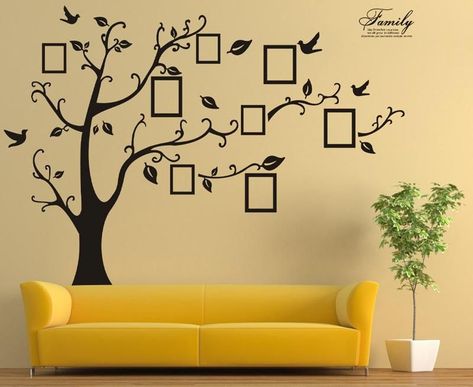 How to Decorate Walls Without Pictures in 6 Steps Family Tree Mural, Family Tree Wall Sticker, Wall Stickers Family, Family Tree Wall Decor, Family Tree Photo Frame, Photo Frame Tree, Diy Photo Wall, Family Tree Designs, Family Tree Photo