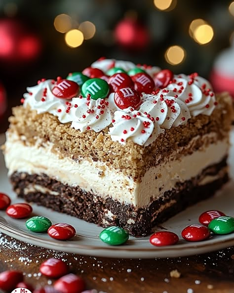 Christmas Cookie Lasagna Recipe | Easy No-Bake Holiday Dessert - My Home Made Recipe Lasagna Desserts No Bake, Best Christmas Lasagna, Dessert With Lasagna Dinner, Cookie Lasagna Desserts, 5 Layer Delight Dessert, Sugar Cookie Lasagna, 4layer Delight Layered Desserts, Christmas Desserts Easy No Bake, Christmas Lasagna Dessert Recipe