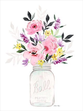 On days where it's too cold (or hot!) to pick fresh wildflowers and arrange them ever-so-perfectly in a Mason jar, this art print does it for you. Stephanie Ryan Design Studio; $26 from the Country Living Shop Nature Art Prints, 수채화 그림, Cat Air, Mason Jar Diy, Watercolor Inspiration, Painting Inspiration, Mason Jar, Watercolor Flowers, Nature Art