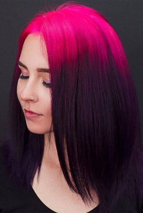 vibrant hair color, hair colors, summer hair colors, unconventional hair colors, bright hair colors, vivid hair colors, bold hair color ideas, summer hair color trends Straight Bobs, Vibrant Hair Color Ideas, Pink Roots, Pink Haircut, Colored Hair Roots, Pink Hairstyles, Pink Short Hair, Short Blue Hair, Vibrant Hair Color