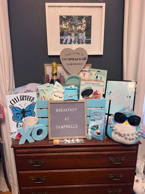 tiffany blue products Sorority Little Baskets, Sorority Basket Ideas, Sorority Gift Baskets, Baskets For Big Little, Sorority Gift Baskets Big Little Ideas, Big Little Basket Theme, Initiation Basket Sorority, Chi Omega Big Little Basket, Little Baskets Sorority Ideas