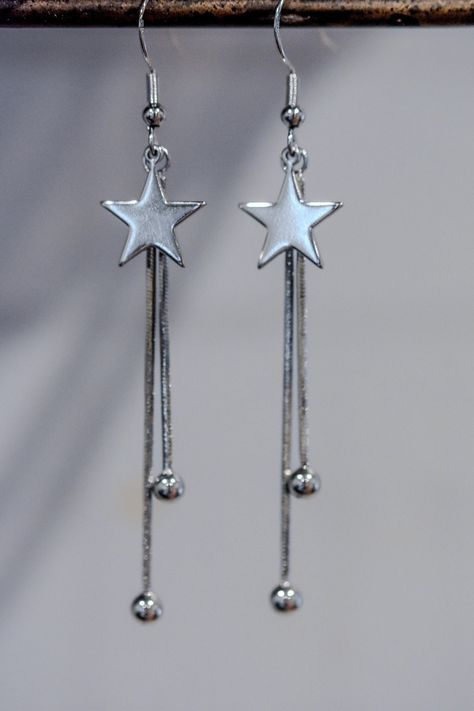 *Inventory Clean out* Star Dangle Earrings - Measure 2 1/4 inches without hook (2 3/4 with hook) Follow us on pinterest and insta https://www.pinterest.com/silhouettes_and_shadows https://www.instagram.com/silhouettes_and_shadows17 Hanging Star Earrings, Lyney Cosplay, Dangly Silver Earrings, Star Dangle Earrings, Stony Brook, Cosplay Jewelry, Earrings Star, White Studs, Dangly Earrings