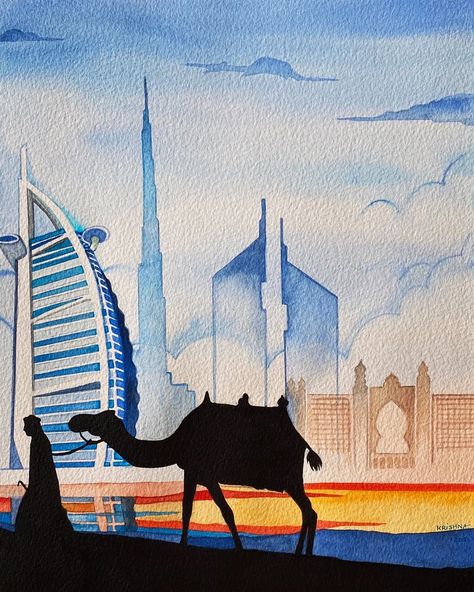 shop — Colourful Strokes Arabic Watercolor Art, Dubai Watercolor, Uae Painting, Uae Drawing, برج العرب, Natural Form Art, Uae National Day, Form Art, Food Illustration Art