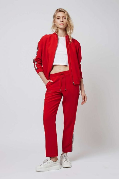 24 Lazy Girl-Approved Tracksuits That Are So 2016 via Brit + Co Red Tracksuit Outfit, Track Suits Women Style, Red Adidas Pants, Adidas Leggings Outfit, Red Tracksuit, Track Suits Women, Velvet Tracksuit, Tracksuit Outfit, Lazy Girl