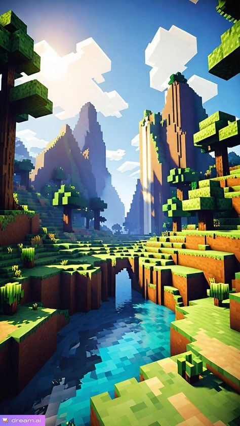 Minecraft Wallpaper Landscape, Minecraft 3d Art, Minecraft Graphic Design, Minecraft Background Wallpapers, Minecraft Wallpaper 4k, Minecraft Mural, Minecraft Illustration, Minecraft River, Minecraft Artwork