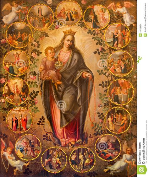 Antwerp - Madonna Of Rosary. Paint From 19. Cent. In Side Corridor Of St. Pauls Church (Paulskerk) Stock Photo - Image: 33728194 Virgin Mary Statue, Images Of Mary, The Madonna, Queen Of Heaven, Blessed Mother Mary, Child Jesus, The Virgin Mary, The Rosary, Mary And Jesus