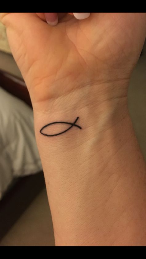 Ichthus fish on right wrist Biblical Fish Tattoo, Fish Finger Tattoo, Fish Wrist Tattoo, Ichthus Tattoo, Ichthys Tattoo, Christian Fish Tattoos, Fish Tattoo Meaning, Lgbt Tattoo, Christian Tattoo