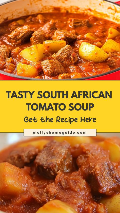 Indulge in the rich and comforting flavors of South African tomato soup, also known as Tomato Bradie. This hearty soup is bursting with the vibrant taste of ripe tomatoes and aromatic spices, making it a perfect dish to warm you up on a chilly evening. Whether enjoyed as a light lunch or paired with crusty bread for a satisfying dinner, this South African classic is sure to become a favorite in your recipe collection. African Soups, Delicious Tomato Soup, South African Dishes, Homemade Tomato Soup, Tomato Soup Homemade, Tomato Soup Recipe, African Dishes, Hearty Soup, Tomato Soup Recipes