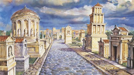 Roman Buildings, Cobblestone Road, Culture Of France, Appian Way, Ancient World History, Roman Roads, White Building, Ancient World, Building Art