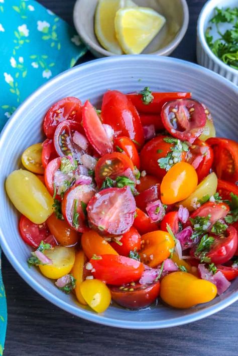 Medley Tomatoes Recipes, Tomato Medley Recipes, Seasoned Tomatoes, Haitian Chicken, Lent Food, Rainbow Tomatoes, Coleslaw Salad, Tomato Recipe, Marinated Tomatoes