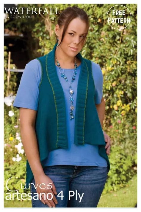 Waterfall Vest Free Knitting Pattern Draping Fabric, Lace Cardigan, Sleeveless Cardigan, Vest Pattern, Cardigan Pattern, Free Knitting Pattern, 100 Days, Knitting Patterns Free, Crochet Yarn