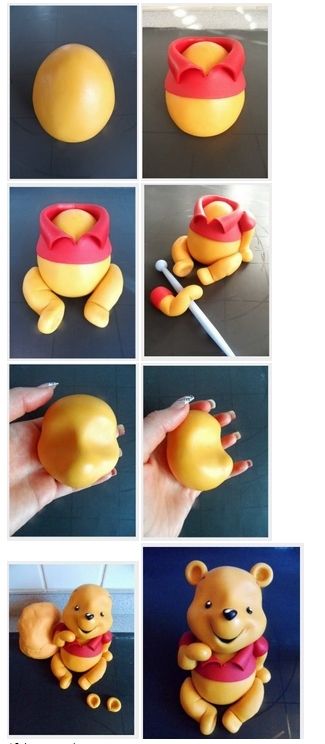 Winnie The Pooh Fondant Tutorial, Winnie The Pooh Clay Sculpture, Winnie The Pooh Fondant, Cake Pooh, Kue Disney, Kue Fondant, Pooh Cake, Winnie The Pooh Cake, Fondant Baby