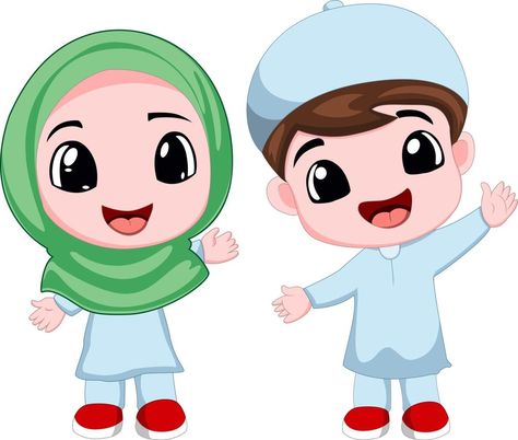 Two happy muslim kid cartoon Muslim Kids Cartoon, Kid Cartoon, School Art Activities, Kids Going To School, Kids Cartoon Characters, Islamic Kids Activities, Student Cartoon, School Cartoon, Muslim Family